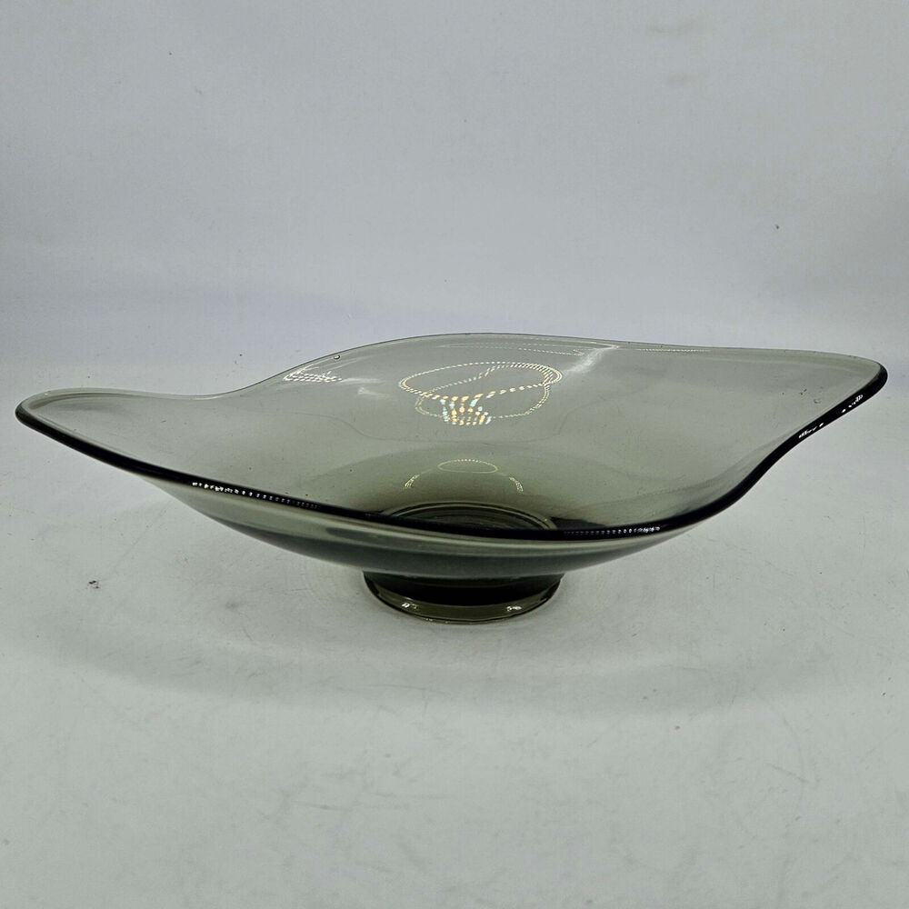 Viking Glass Mid Century Modern Smoke Epic Candy Trinket Dish MCM oblong 9"